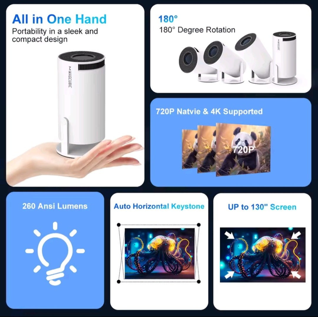 MAGCUBIC Smart Wi-Fi Mini Projector – 4K Ultra HD Home Cinema